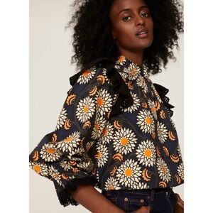 The Odell’s Samia Dandelion and Sunburst Print 100% Cotton Poplin Top Size Med